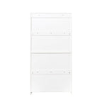 Storage Cabinet - Glass Doors, 4 Shelves, Dustproof, Flip-Up Doors, 13.98"H Door, Brown/White, Modern Office