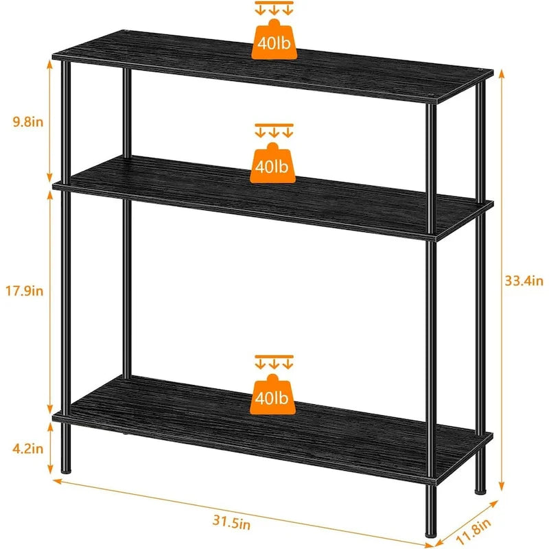 3-Tier Industrial Console Table - 31.5"W x 33.4"H, MDF & Metal Frame, Adjustable Legs, 40 lbs/Shelf, Minimalist Design