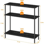 3-Tier Industrial Console Table - 31.5"W x 33.4"H, MDF & Metal Frame, Adjustable Legs, 40 lbs/Shelf, Minimalist Design