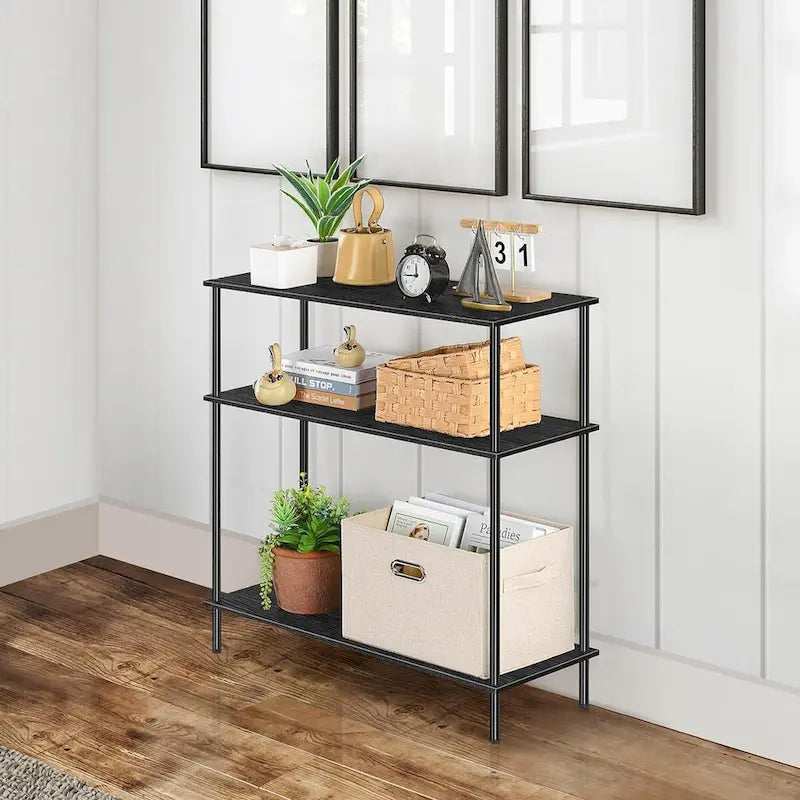 3-Tier Industrial Console Table - 31.5"W x 33.4"H, MDF & Metal Frame, Adjustable Legs, 40 lbs/Shelf, Minimalist Design