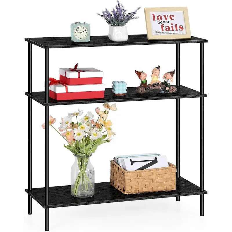 3-Tier Industrial Console Table - 31.5"W x 33.4"H, MDF & Metal Frame, Adjustable Legs, 40 lbs/Shelf, Minimalist Design