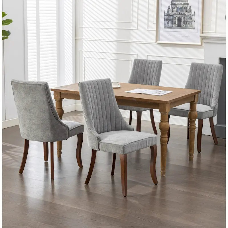 Upholstered Dining Chairs - 19.7"W x 25"D x 37.5"H, High Backrest, Foam/Springs, Solid Wood Legs, 2 Chairs, Beige/Gray