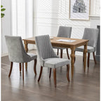 Upholstered Dining Chairs - 19.7"W x 25"D x 37.5"H, High Backrest, Foam/Springs, Solid Wood Legs, 2 Chairs, Beige/Gray