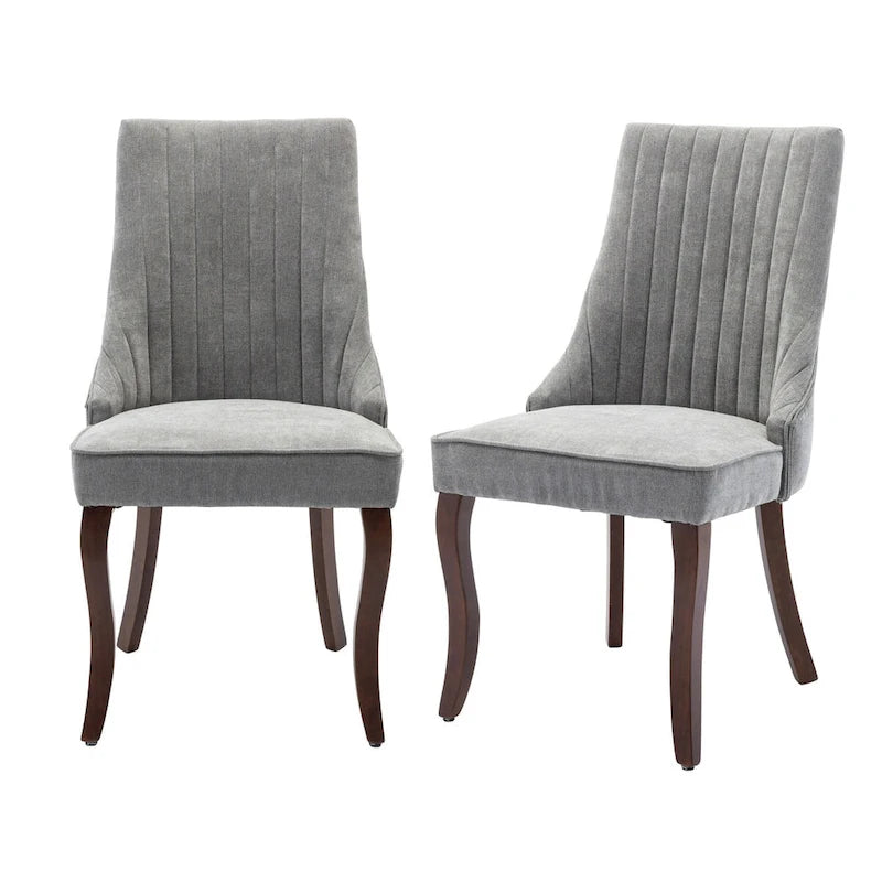 Upholstered Dining Chairs - 19.7"W x 25"D x 37.5"H, High Backrest, Foam/Springs, Solid Wood Legs, 2 Chairs, Beige/Gray