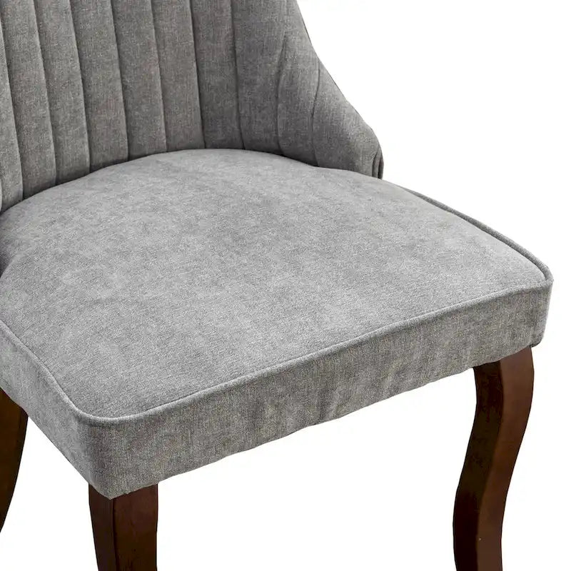Upholstered Dining Chairs - 19.7"W x 25"D x 37.5"H, High Backrest, Foam/Springs, Solid Wood Legs, 2 Chairs, Beige/Gray