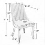 Upholstered Dining Chairs - 19.7"W x 25"D x 37.5"H, High Backrest, Foam/Springs, Solid Wood Legs, 2 Chairs, Beige/Gray