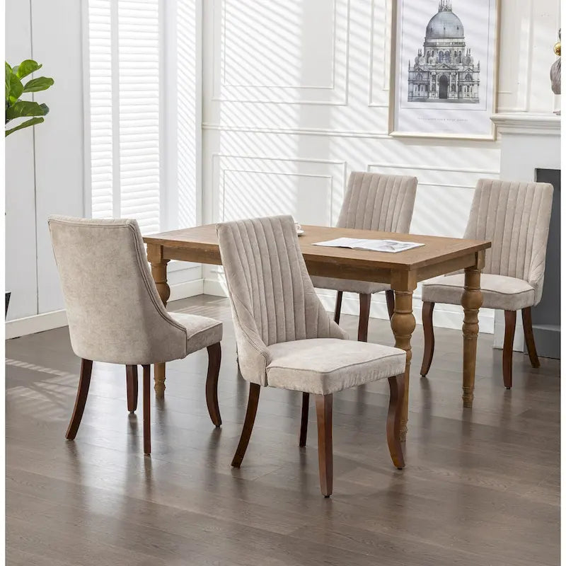 Upholstered Dining Chairs - 19.7"W x 25"D x 37.5"H, High Backrest, Foam/Springs, Solid Wood Legs, 2 Chairs, Beige/Gray