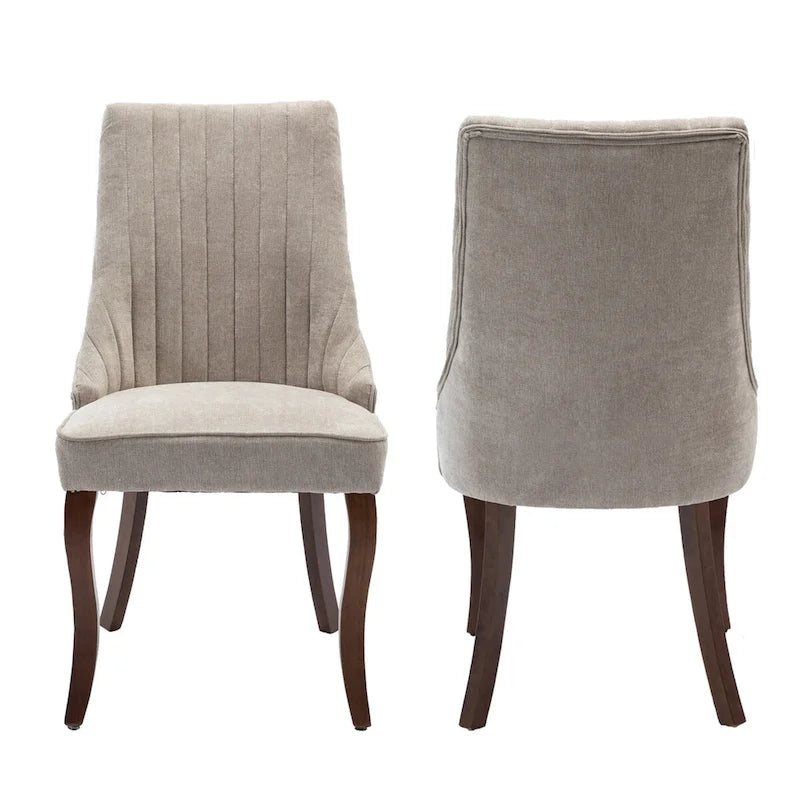 Upholstered Dining Chairs - 19.7"W x 25"D x 37.5"H, High Backrest, Foam/Springs, Solid Wood Legs, 2 Chairs, Beige/Gray