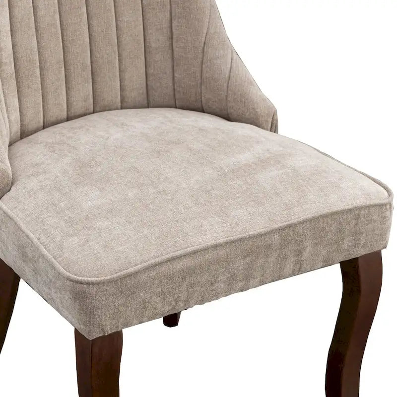 Upholstered Dining Chairs - 19.7"W x 25"D x 37.5"H, High Backrest, Foam/Springs, Solid Wood Legs, 2 Chairs, Beige/Gray