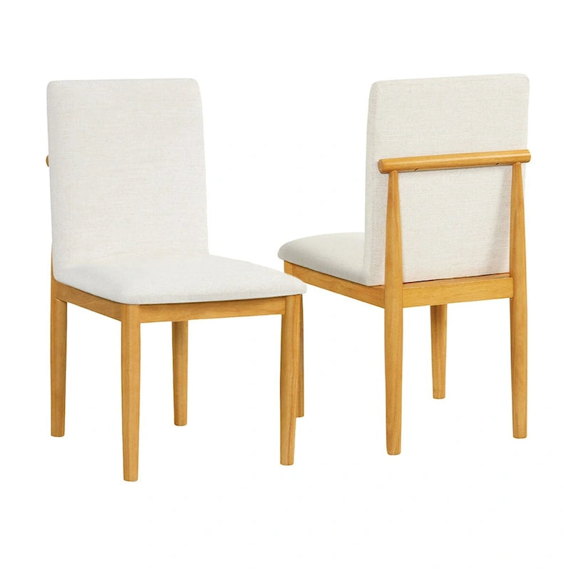 Dining Chairs - 19.5"W x 22.5"D x 34.75"H, Cream Textured Woven, Wood Legs, 2 Chairs, Modern