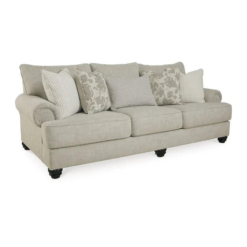 Sofa - 98"W x 44"D x 40"H, Polyester, Roll Arms, Reversible Cushions, Platform Foundation, Fog Color, Feather Pillows