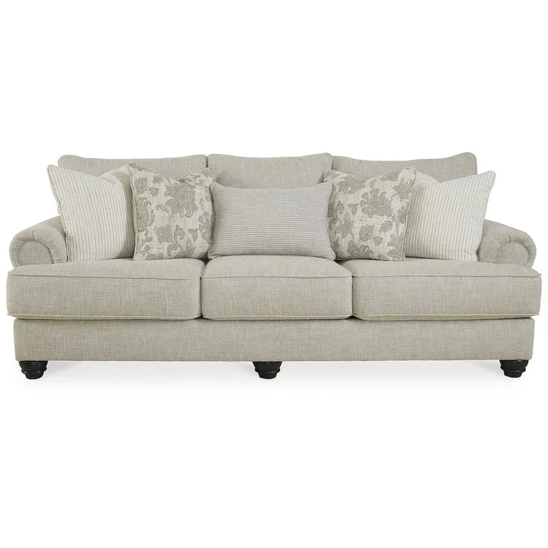 Sofa - 98"W x 44"D x 40"H, Polyester, Roll Arms, Reversible Cushions, Platform Foundation, Fog Color, Feather Pillows