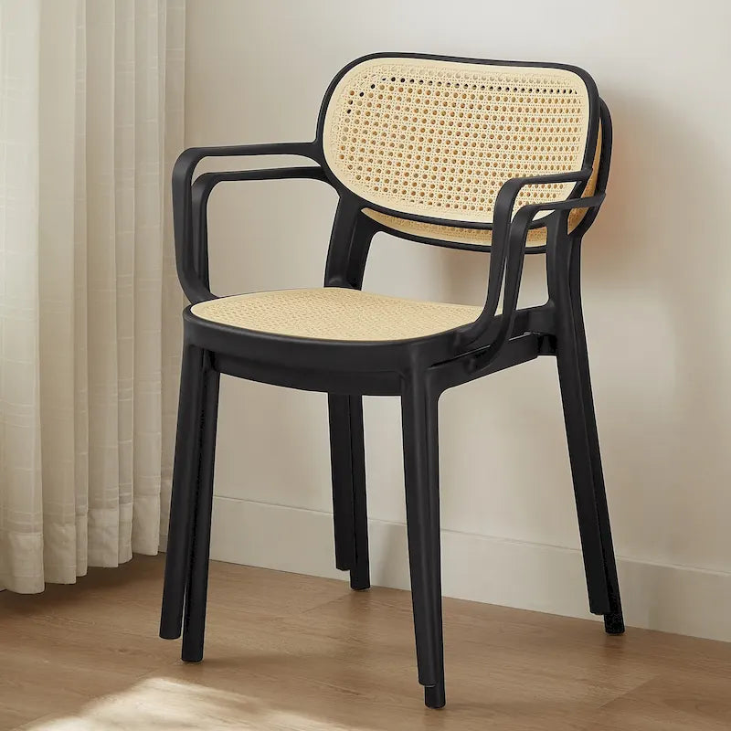 Stackable Dining Chairs - Indoor/Outdoor, Polypropylene, Rattan Style, 330 lbs, 18.5"H Seat, 2 Chairs, 5 Colors, Modern