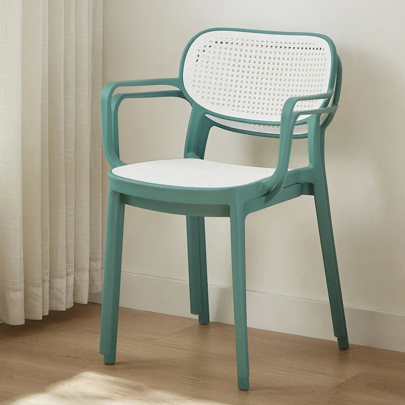 Stackable Dining Chairs - Indoor/Outdoor, Polypropylene, Rattan Style, 330 lbs, 18.5"H Seat, 2 Chairs, 5 Colors, Modern