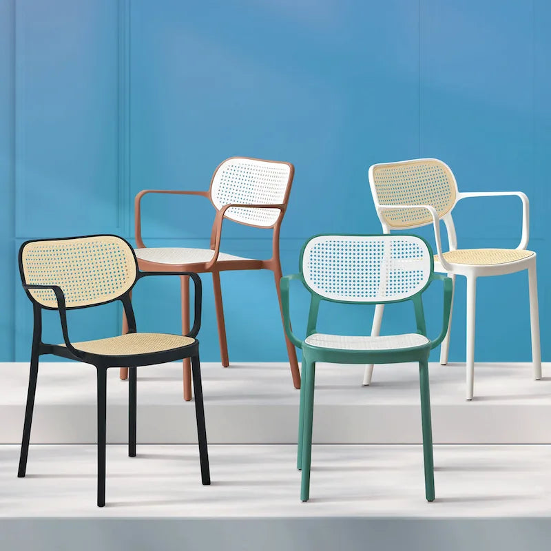 Stackable Dining Chairs - Indoor/Outdoor, Polypropylene, Rattan Style, 330 lbs, 18.5"H Seat, 2 Chairs, 5 Colors, Modern