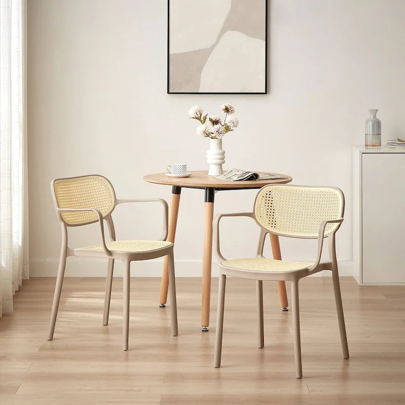 Stackable Dining Chairs - Indoor/Outdoor, Polypropylene, Rattan Style, 330 lbs, 18.5"H Seat, 2 Chairs, 5 Colors, Modern