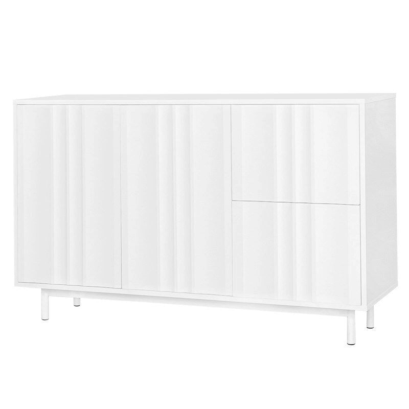 Storage Cabinet - Wave Pattern, 2 Doors, 2 Drawers, Adjustable Shelves, MDF, 99 lbs Capacity, 3 Colors, Modern