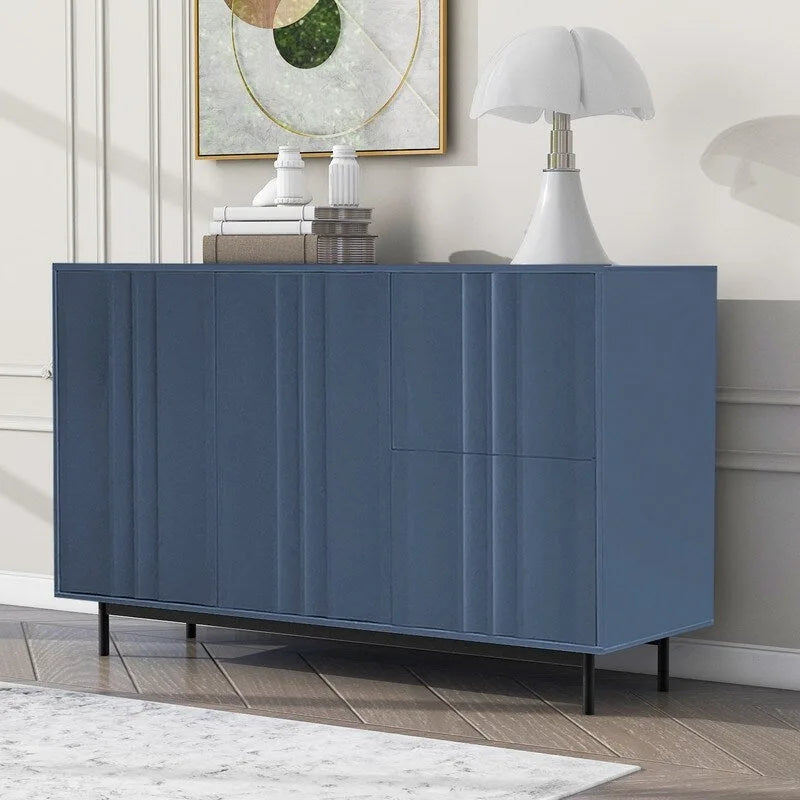 Storage Cabinet - Wave Pattern, 2 Doors, 2 Drawers, Adjustable Shelves, MDF, 99 lbs Capacity, 3 Colors, Modern