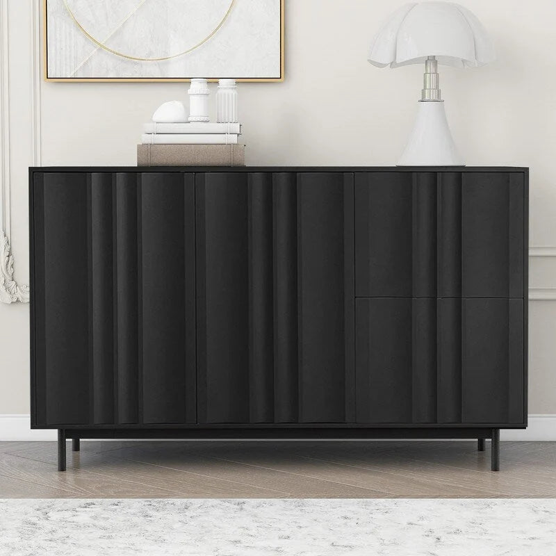 Storage Cabinet - Wave Pattern, 2 Doors, 2 Drawers, Adjustable Shelves, MDF, 99 lbs Capacity, 3 Colors, Modern
