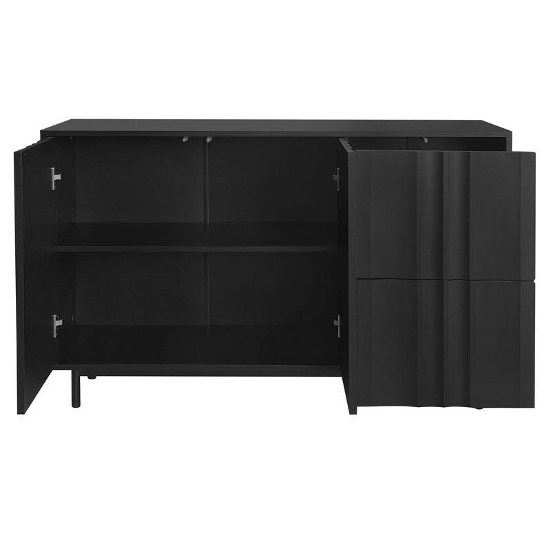 Storage Cabinet - Wave Pattern, 2 Doors, 2 Drawers, Adjustable Shelves, MDF, 99 lbs Capacity, 3 Colors, Modern