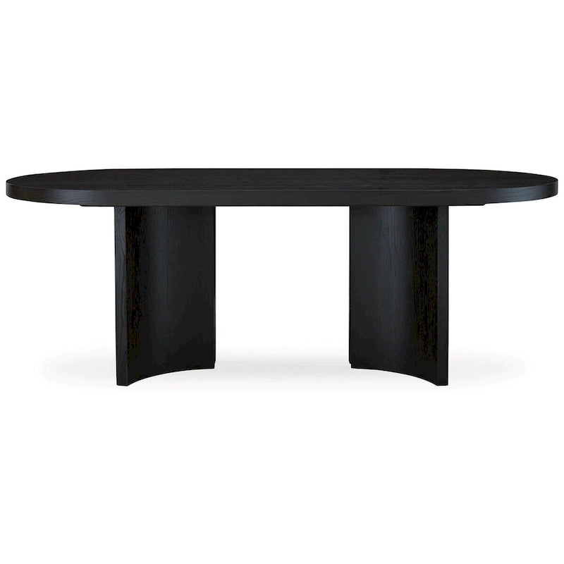 Oval Dining Table - 86"L x 42"W x 30"H, Pedestal Base, Hardwood/Ash Veneer/MDF, Seats 8, Black, Modern Contemporary