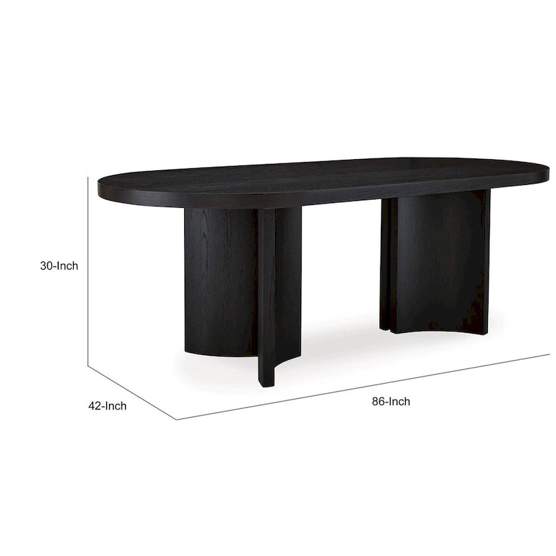 Oval Dining Table - 86"L x 42"W x 30"H, Pedestal Base, Hardwood/Ash Veneer/MDF, Seats 8, Black, Modern Contemporary
