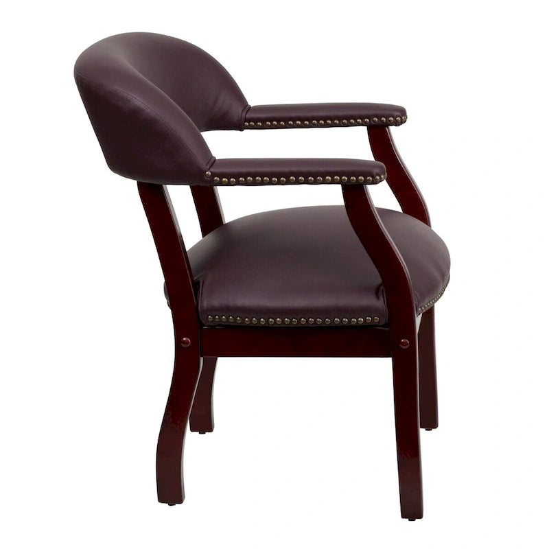 Conference Chair - Upholstered, Nailhead Trim, Open Back, Contoured Cushions, Hardwood Frame, Traditional Style, Burgundy