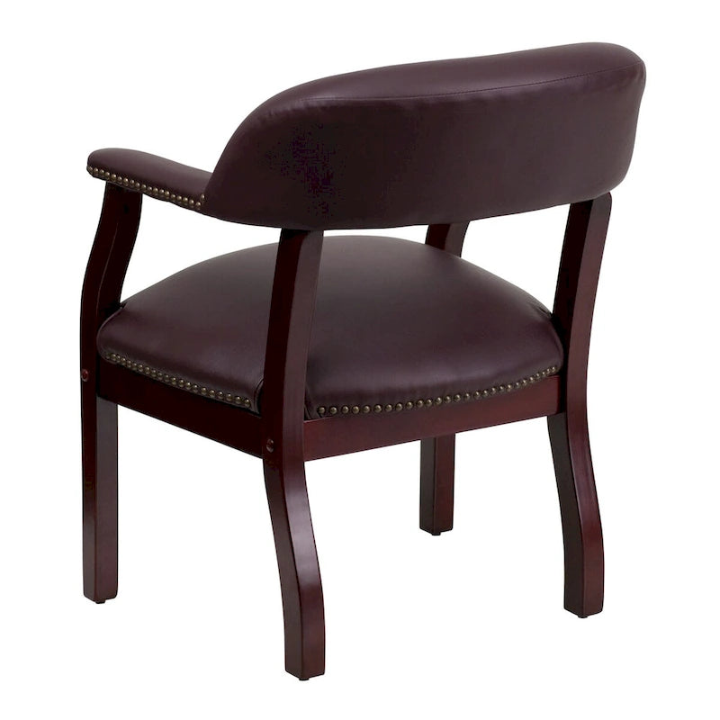 Conference Chair - Upholstered, Nailhead Trim, Open Back, Contoured Cushions, Hardwood Frame, Traditional Style, Burgundy