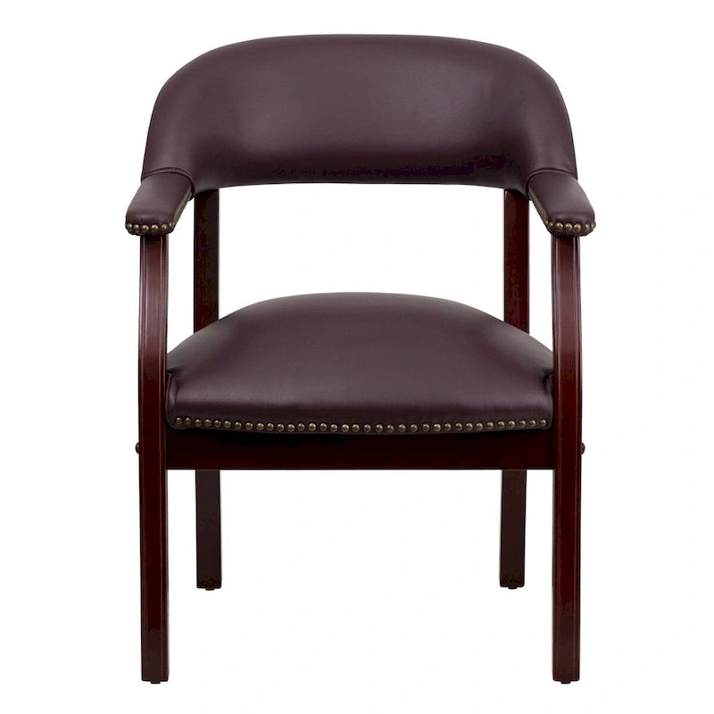 Conference Chair - Upholstered, Nailhead Trim, Open Back, Contoured Cushions, Hardwood Frame, Traditional Style, Burgundy