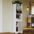 Tall Bathroom Storage Cabinet - 60"H with Drawer & Shelves, MDF Construction, Beadboard Design, Linen Tower, 130 lbs Capacity