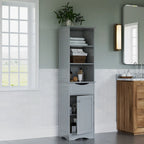 Tall Bathroom Storage Cabinet - 60"H with Drawer & Shelves, MDF Construction, Beadboard Design, Linen Tower, 130 lbs Capacity