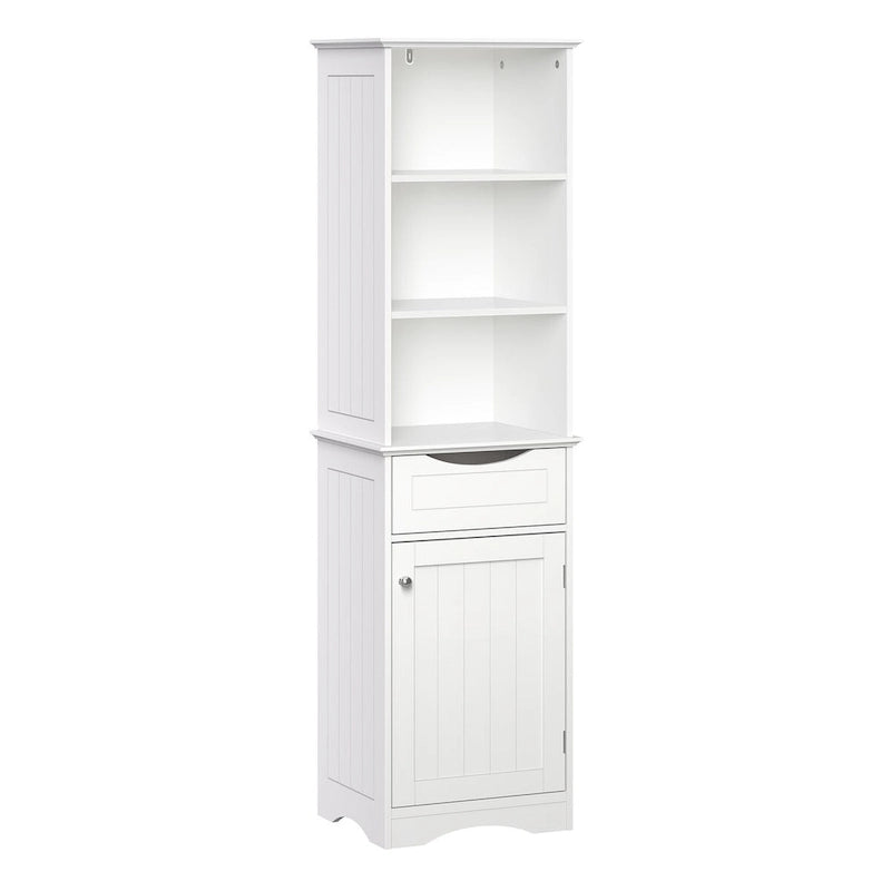 Tall Bathroom Storage Cabinet - 60"H with Drawer & Shelves, MDF Construction, Beadboard Design, Linen Tower, 130 lbs Capacity