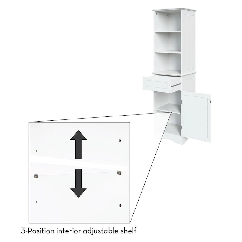 Tall Bathroom Storage Cabinet - 60"H with Drawer & Shelves, MDF Construction, Beadboard Design, Linen Tower, 130 lbs Capacity