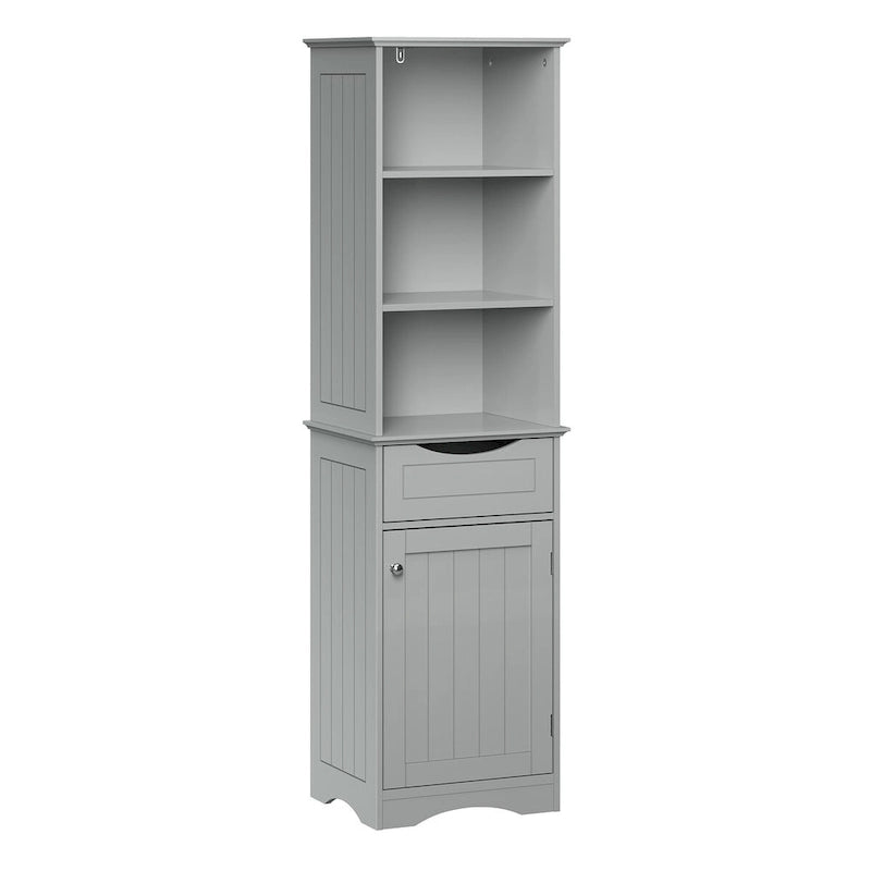Tall Bathroom Storage Cabinet - 60"H with Drawer & Shelves, MDF Construction, Beadboard Design, Linen Tower, 130 lbs Capacity
