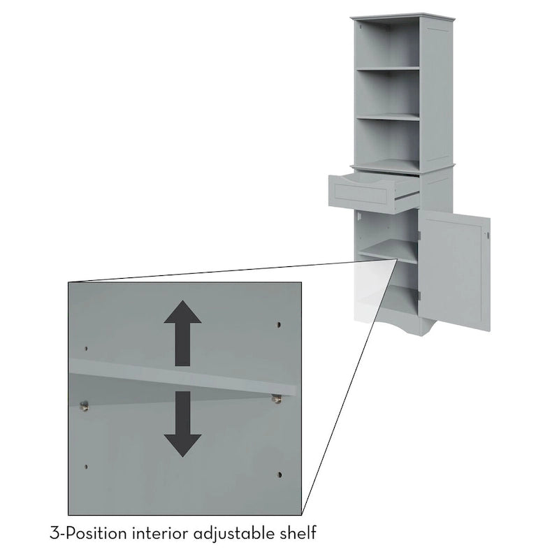 Tall Bathroom Storage Cabinet - 60"H with Drawer & Shelves, MDF Construction, Beadboard Design, Linen Tower, 130 lbs Capacity