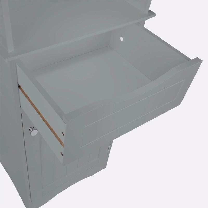 Tall Bathroom Storage Cabinet - 60"H with Drawer & Shelves, MDF Construction, Beadboard Design, Linen Tower, 130 lbs Capacity