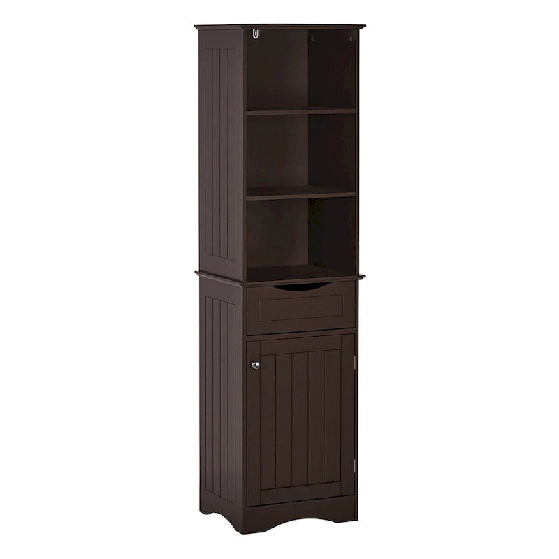 Tall Bathroom Storage Cabinet - 60"H with Drawer & Shelves, MDF Construction, Beadboard Design, Linen Tower, 130 lbs Capacity