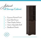 Tall Bathroom Storage Cabinet - 60"H with Drawer & Shelves, MDF Construction, Beadboard Design, Linen Tower, 130 lbs Capacity