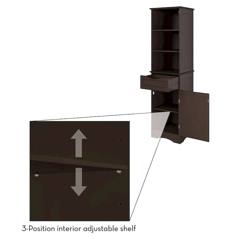 Tall Bathroom Storage Cabinet - 60"H with Drawer & Shelves, MDF Construction, Beadboard Design, Linen Tower, 130 lbs Capacity