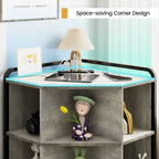 Corner Cabinet - 30"L x 21.8"W x 35.5"H, USB Ports, Outlets, Triangle Design, MDF/Metal, 55 lbs Capacity, Grey, Industrial