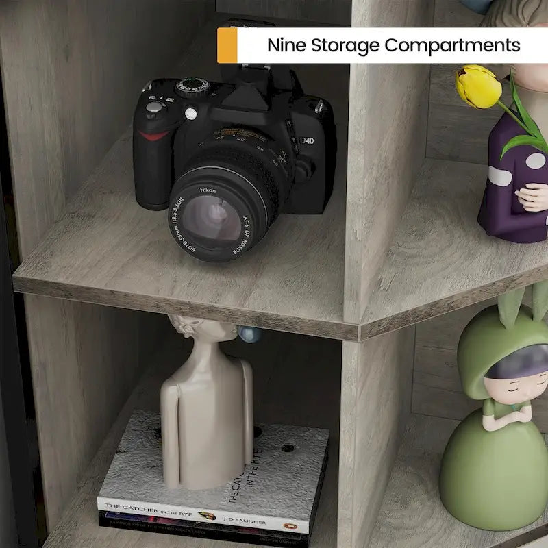 Corner Cabinet - 30"L x 21.8"W x 35.5"H, USB Ports, Outlets, Triangle Design, MDF/Metal, 55 lbs Capacity, Grey, Industrial