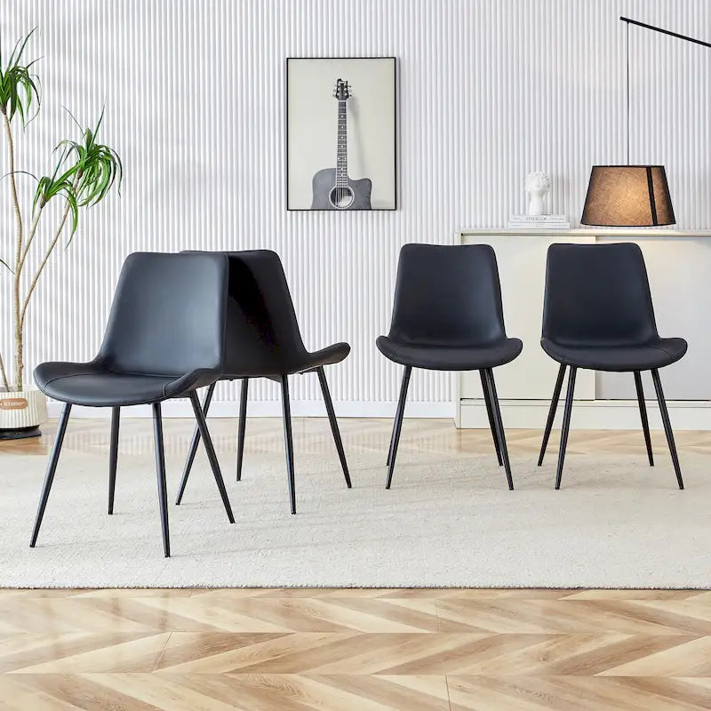 Upholstered Dining Chair - Faux Leather Cushioned Seat, Curved Backrest, Metal Legs, Modern Style, Easy Assembly