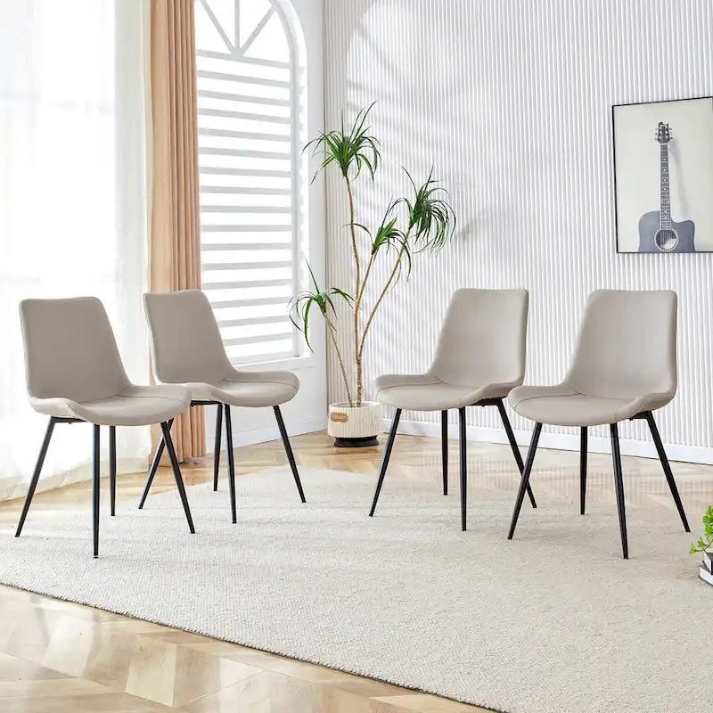 Upholstered Dining Chair - Faux Leather Cushioned Seat, Curved Backrest, Metal Legs, Modern Style, Easy Assembly