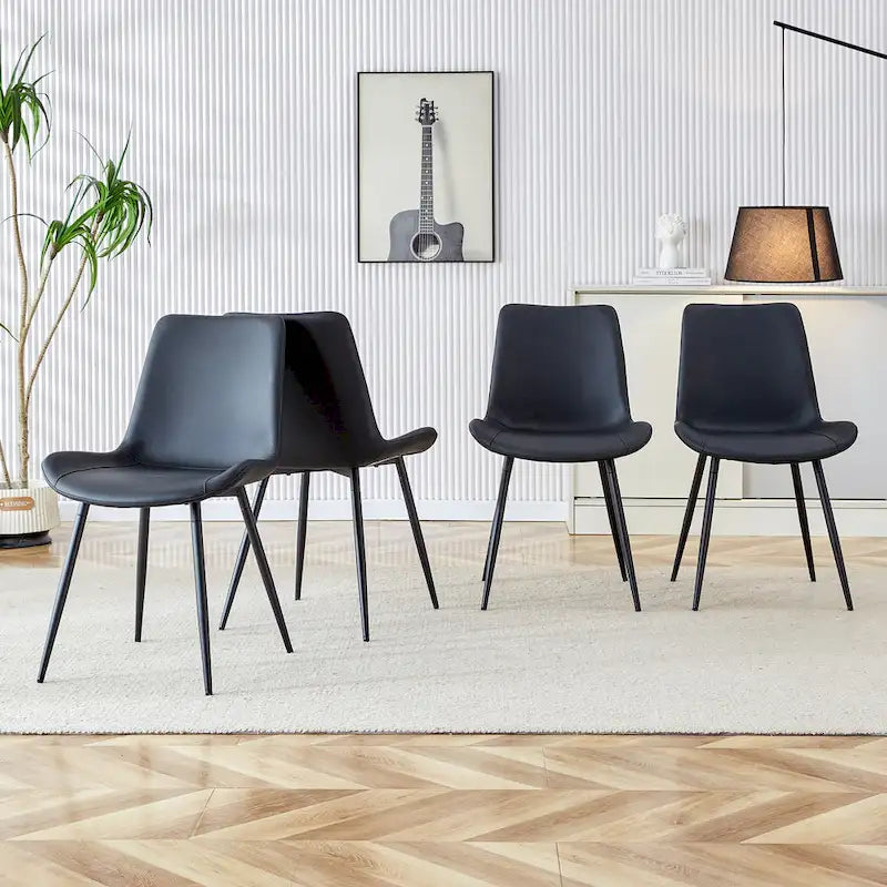 Upholstered Dining Chair - Faux Leather Cushioned Seat, Curved Backrest, Metal Legs, Modern Style, Easy Assembly