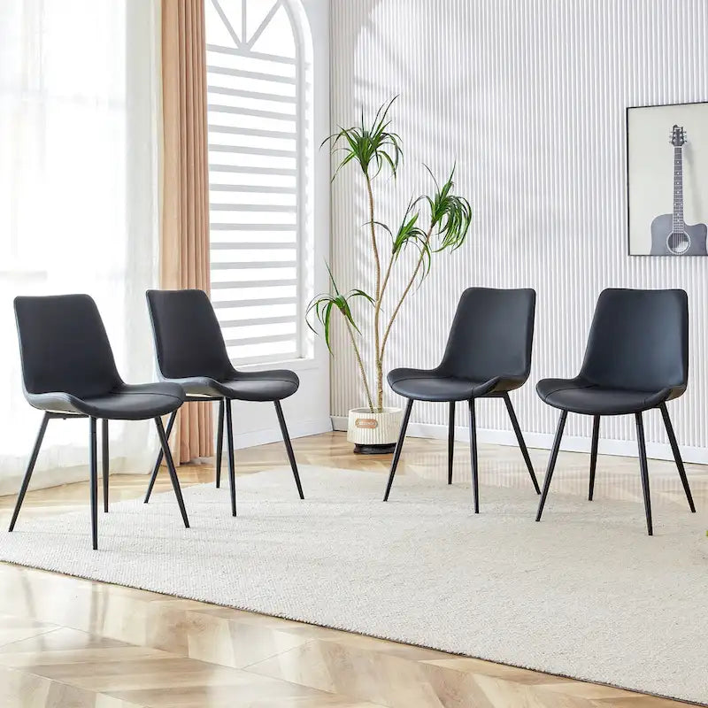 Upholstered Dining Chair - Faux Leather Cushioned Seat, Curved Backrest, Metal Legs, Modern Style, Easy Assembly
