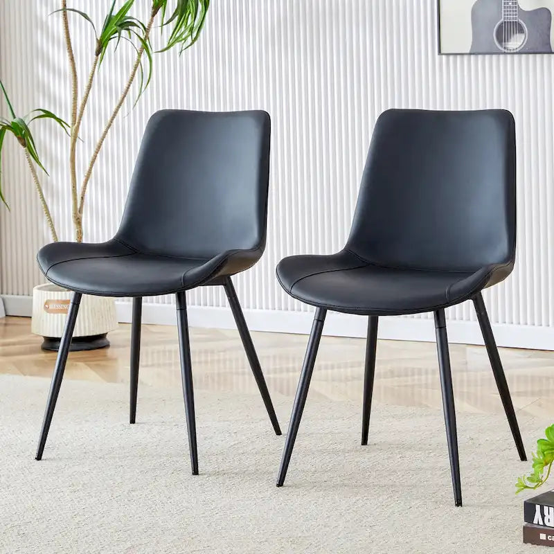 Upholstered Dining Chair - Faux Leather Cushioned Seat, Curved Backrest, Metal Legs, Modern Style, Easy Assembly