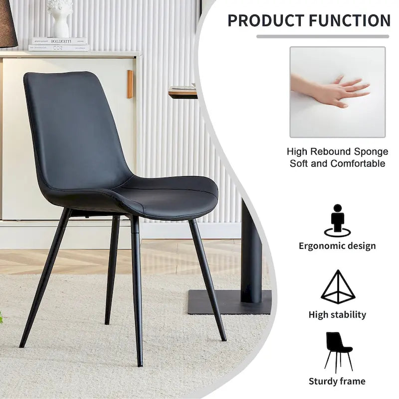 Upholstered Dining Chair - Faux Leather Cushioned Seat, Curved Backrest, Metal Legs, Modern Style, Easy Assembly