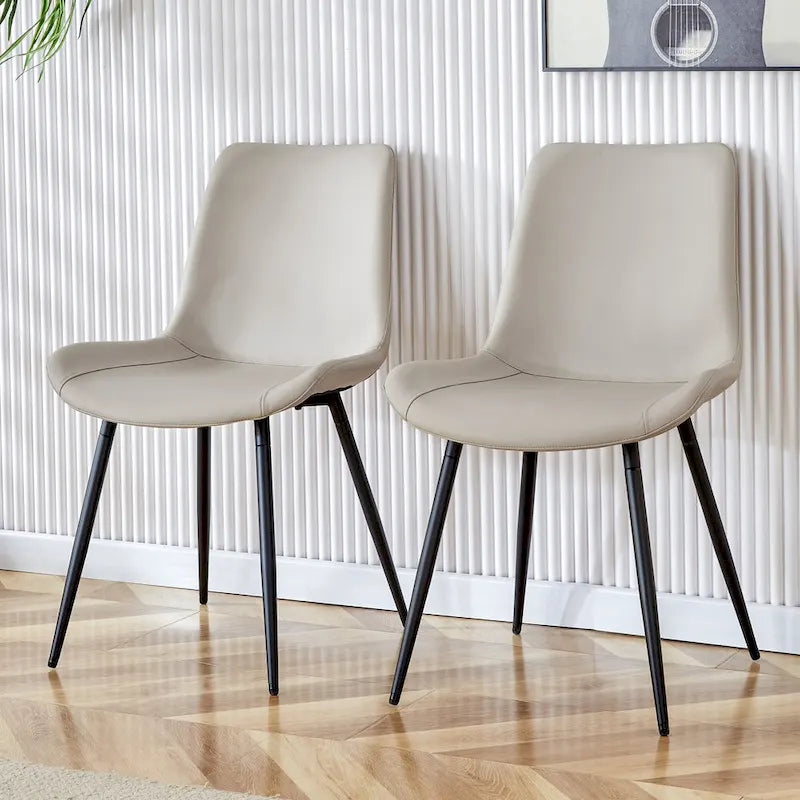 Upholstered Dining Chair - Faux Leather Cushioned Seat, Curved Backrest, Metal Legs, Modern Style, Easy Assembly