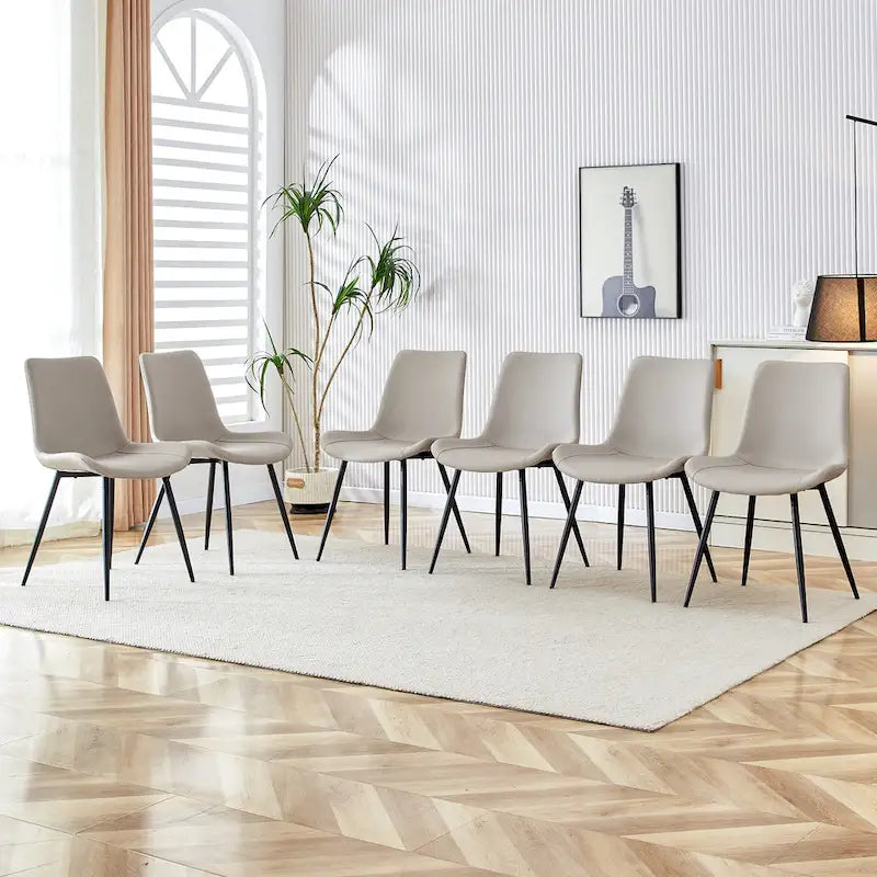 Upholstered Dining Chair - Faux Leather Cushioned Seat, Curved Backrest, Metal Legs, Modern Style, Easy Assembly