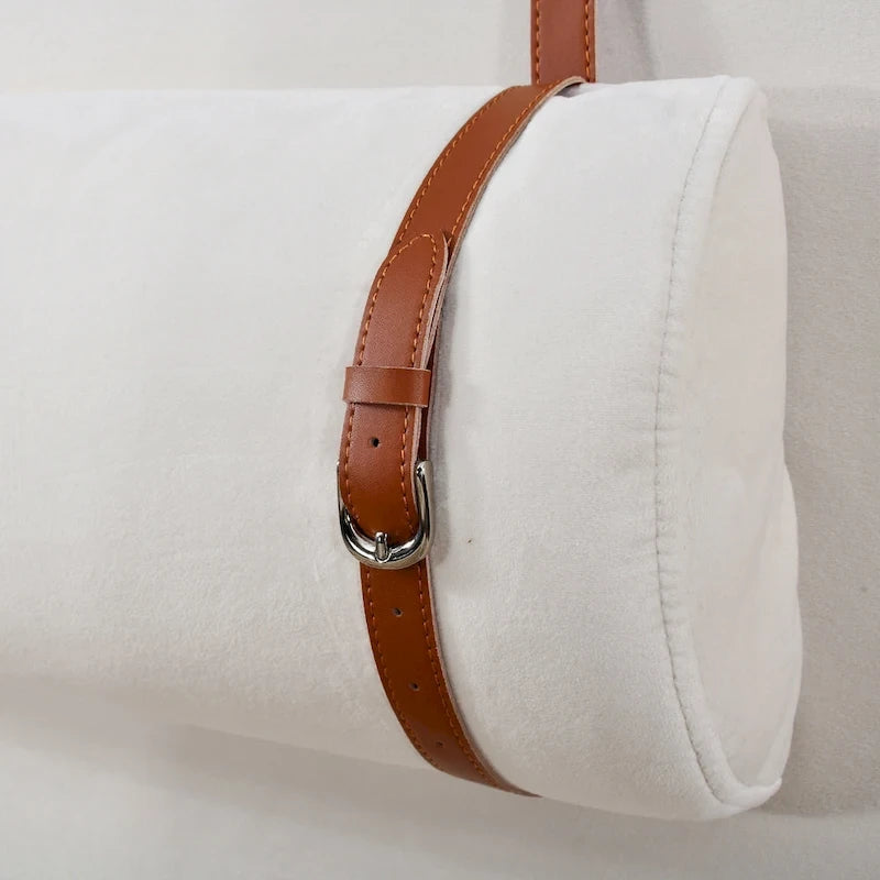 Upholstered Platform Bed - Queen, 82.3"L x 93.5"W x 43.3"H, Velvet, USB Ports, Built-in Pillows, Storage Shelves, 500 lbs